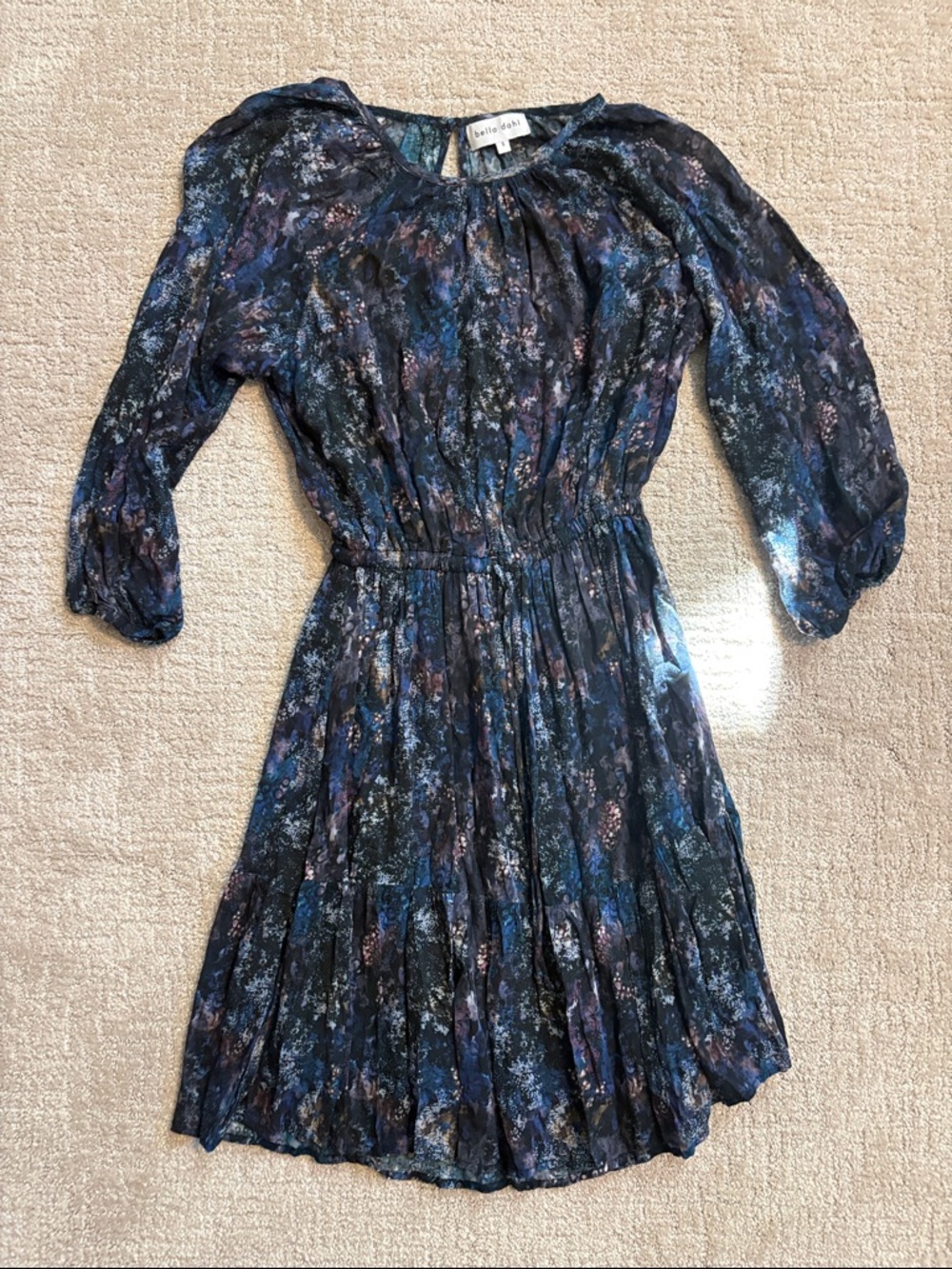 Bella Dahl Navy & Blue Floral Long-Sleeve Pleated Dress